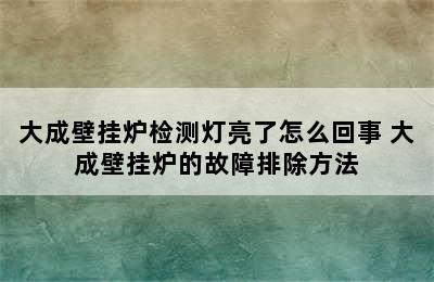 大成壁挂炉检测灯亮了怎么回事 大成壁挂炉的故障排除方法